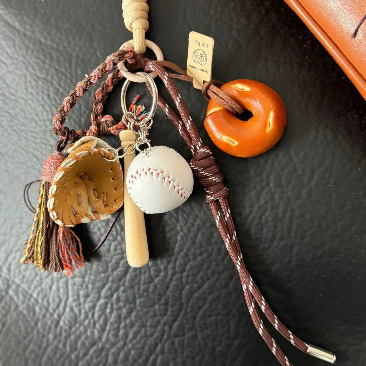 French Goatskin Leather Bag Charm Keychain