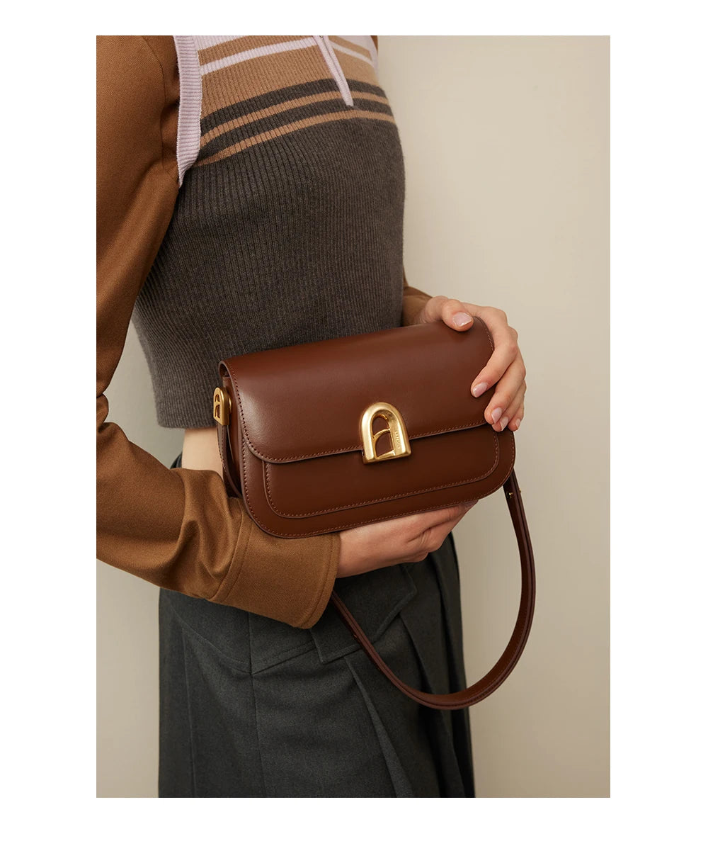 Split Leather Square Shoulder and Crossbody Bag