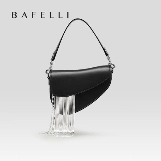 Genuine Leather Saddle Crossbody and Shoulder Bag – Tassel Flap Design