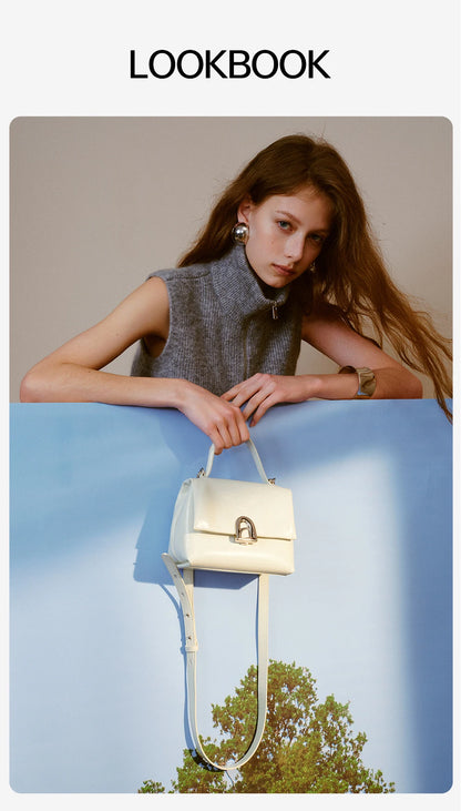 Split Leather Compact Square Tote