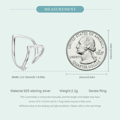 925 Sterling Silver Adjustable V-Shaped Ring with Double-Layer Design
