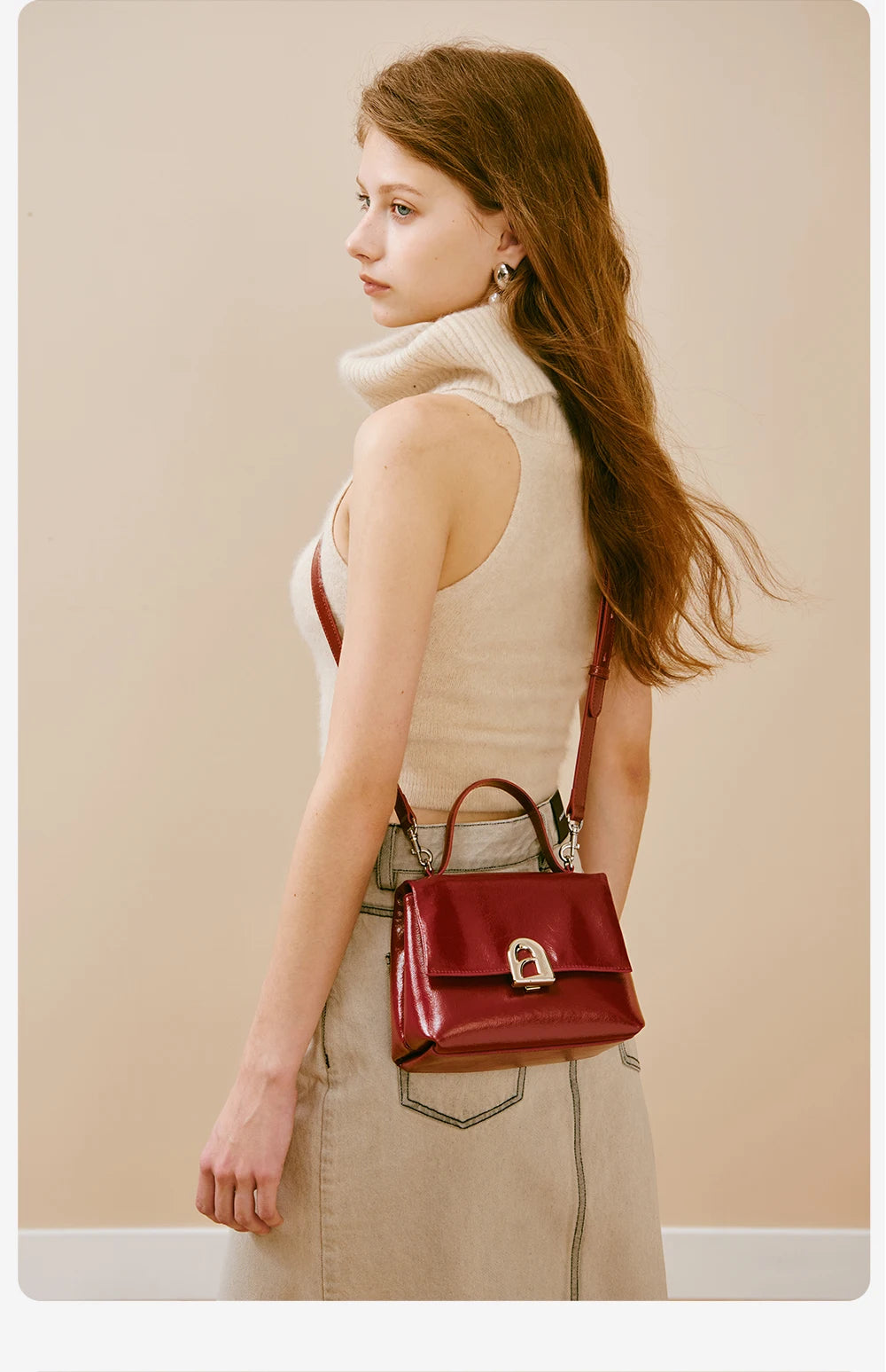 Split Leather Compact Square Tote