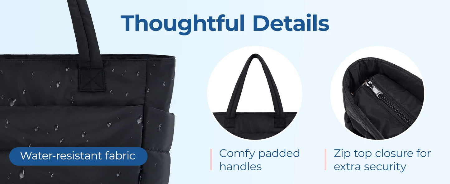 Quilted Milk Cotton Padded Tote Bag