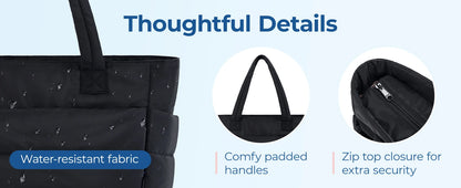 Quilted Milk Cotton Padded Tote Bag