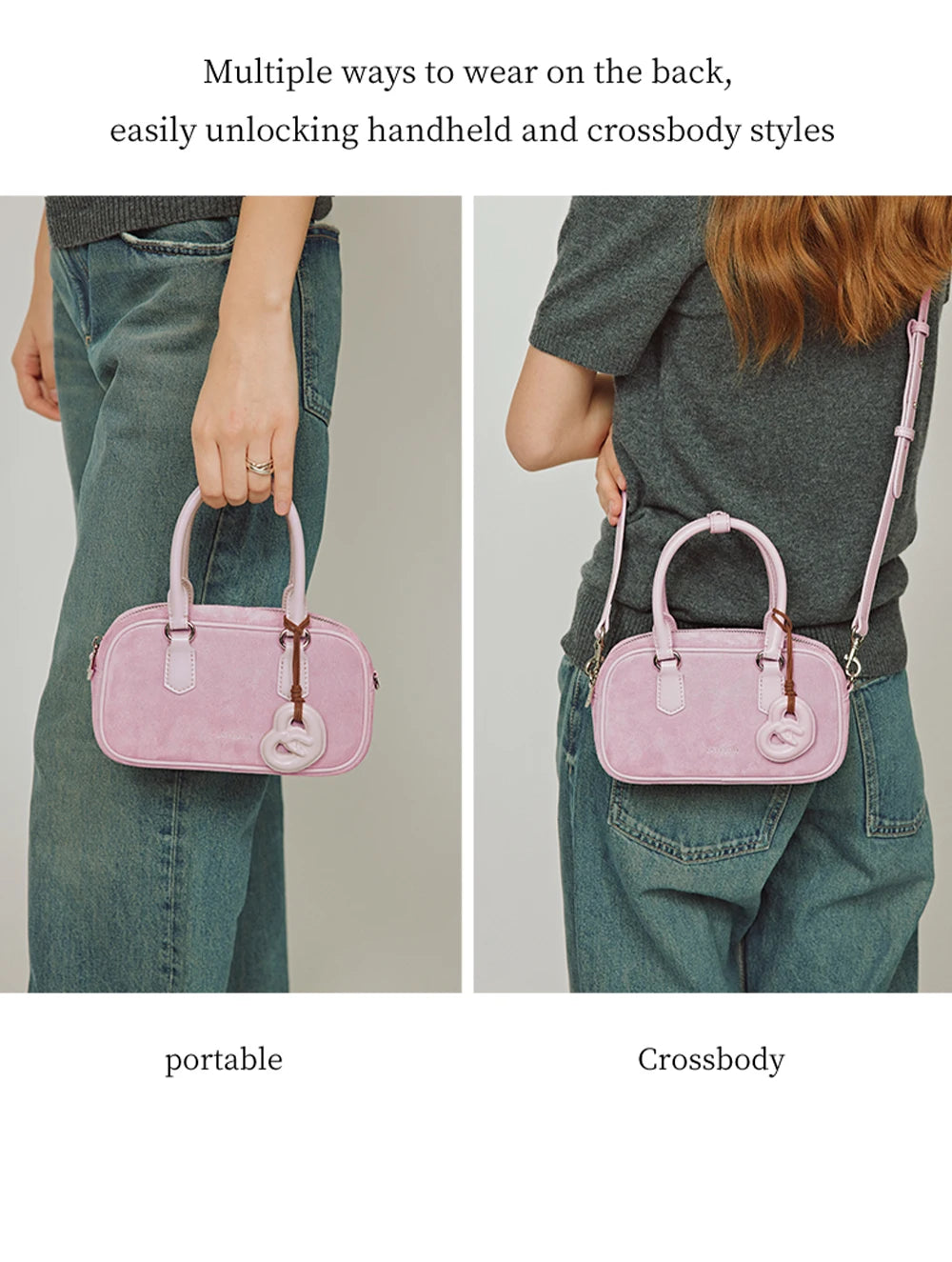 Split Leather Bowling Shoulder and Crossbody Tote