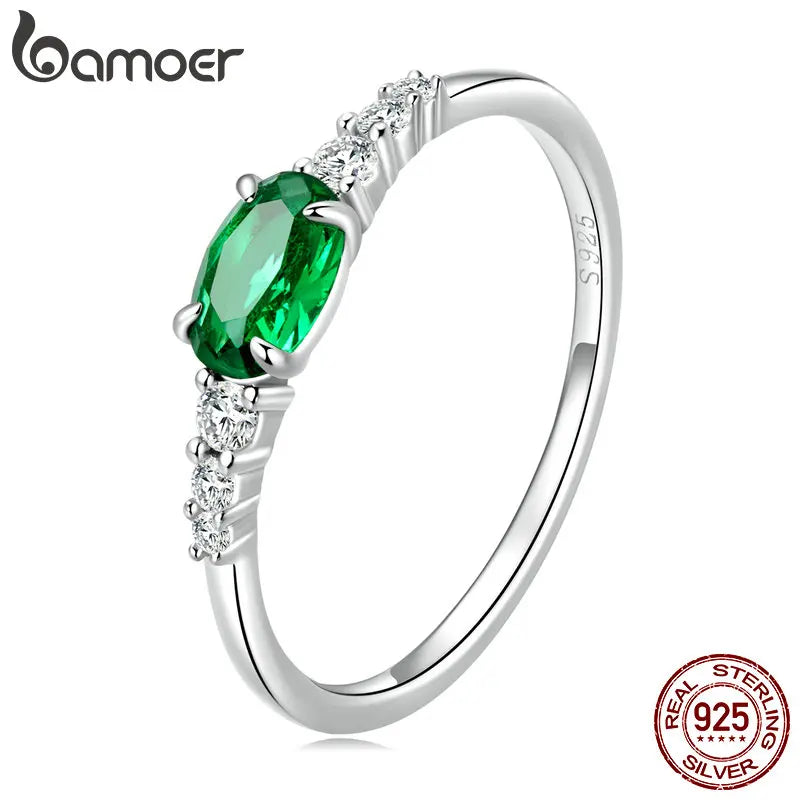Green Zircon Ring – 925 Sterling Silver with Prong Setting