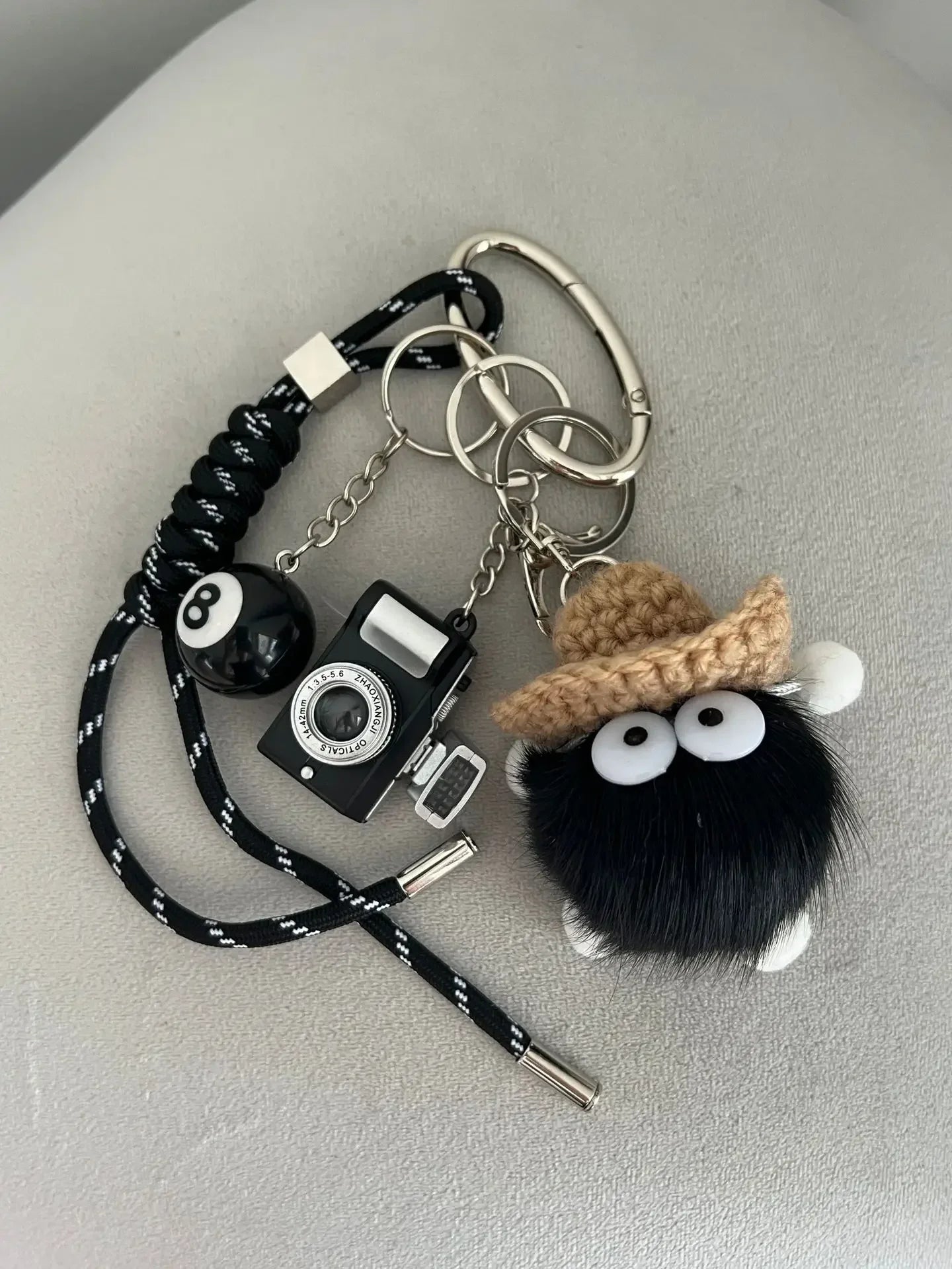 French Goatskin Leather Bag Charm Keychain