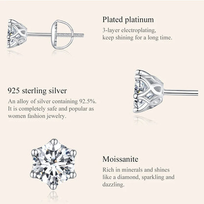 D Color Moissanite Stud Earrings – 925 Sterling Silver