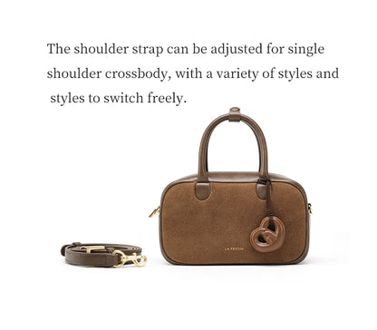 Genuine Leather Bowling Crossbody Bag