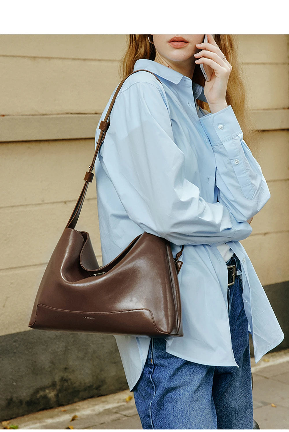 Split Leather Shoulder and Crossbody Tote Bag