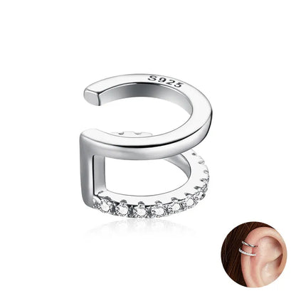 Sterling Silver Mono-earring with Zircon – Clip-On Geometric Style