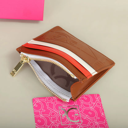 Compact Women’s PU Leather Monogram Wallet with Zipper and Card Slots