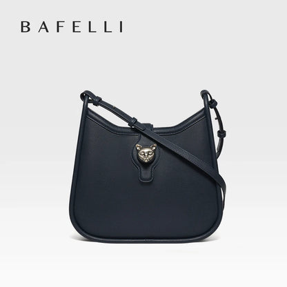 Retro Half Moon Split Leather Messenger Bag with Lock