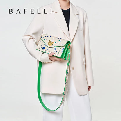 Genuine Leather Floral Flap Bag with Hasp Closure