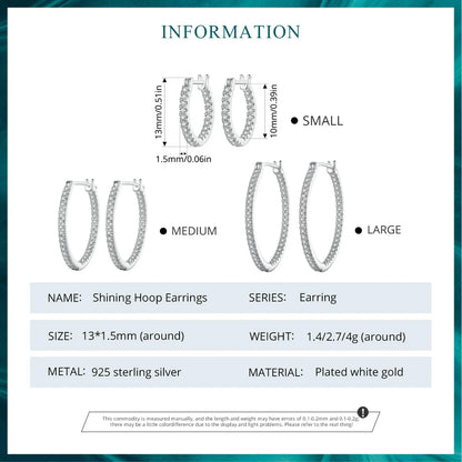 Sterling Silver Hoop Earrings – White Gold Plated with Zircon