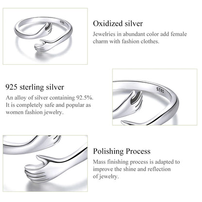 925 Sterling Silver Hug Ring with Open Adjustable Design