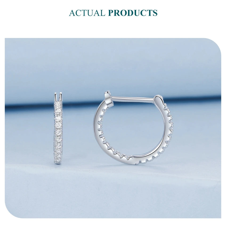 Sterling Silver Hoop Earrings – White Gold Plated with Zircon