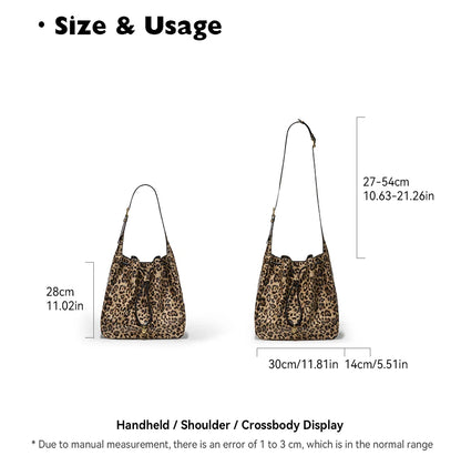 Soft Cowhide Leather Hobo Tote – Leopard Shoulder and Crossbody Bag
