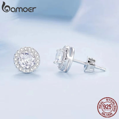 Classic Zircon Stud Earrings – 925 Sterling Silver Round Design