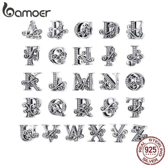 925 Sterling Silver Letter Charm Bead with AAA Zircon