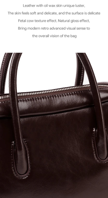 Split Leather Compact Shoulder and Crossbody Tote