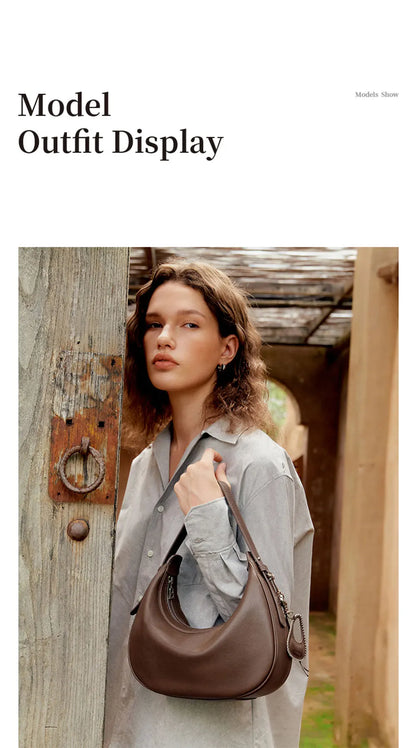 Genuine Leather Curved Tote Bag