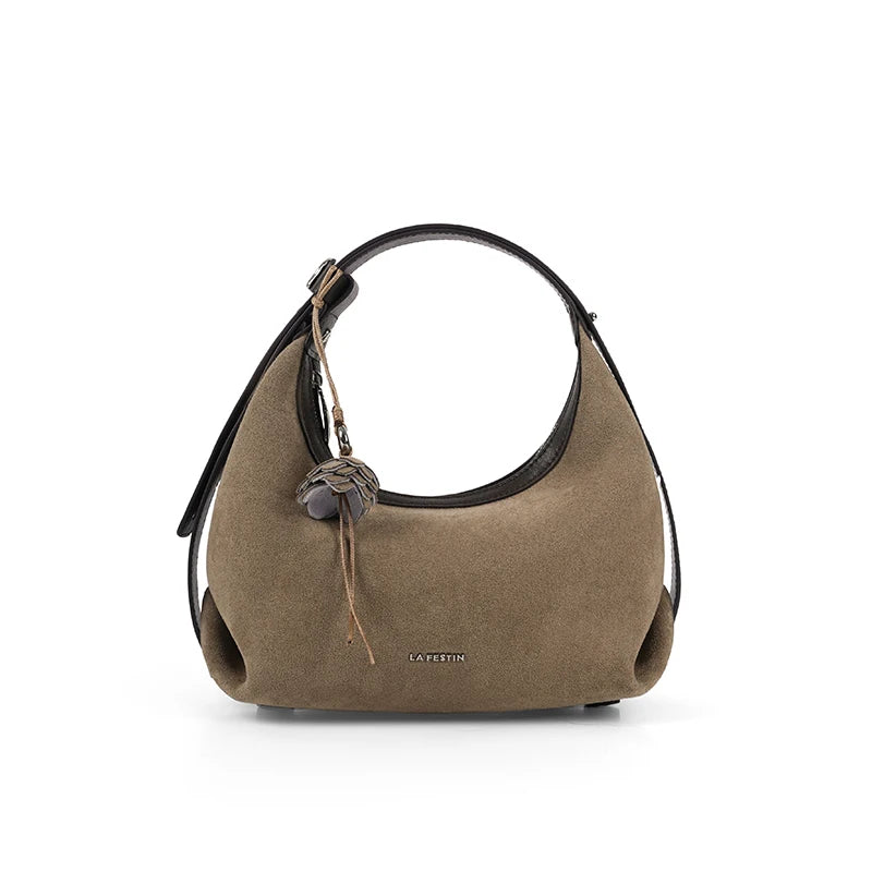 Genuine Leather Half Moon Shoulder and Crossbody Tote