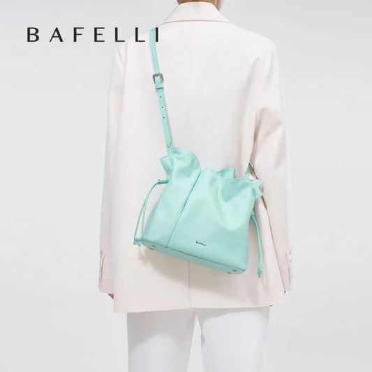 Genuine Leather Bucket Bag – Soft Casual with Open Pocket