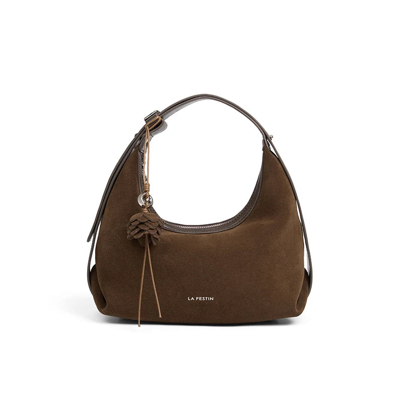 Genuine Leather Half Moon Shoulder and Crossbody Tote