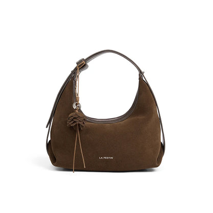 Genuine Leather Half Moon Shoulder and Crossbody Tote