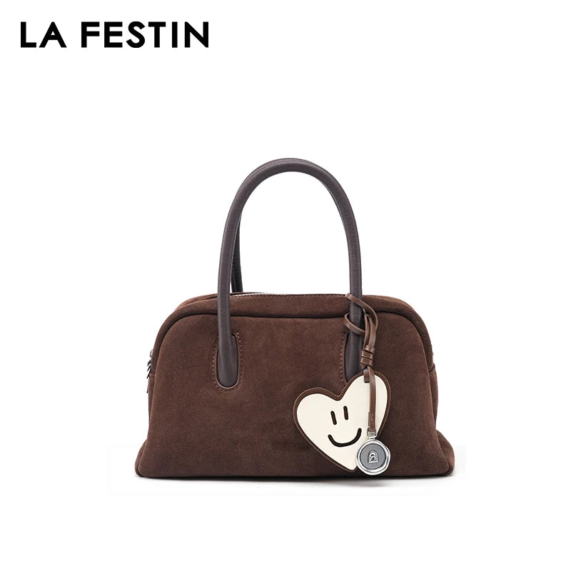 Split Leather Boston Handbag