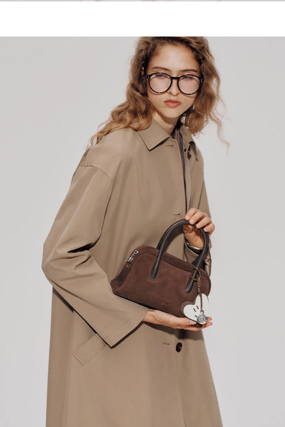 Split Leather Boston Handbag