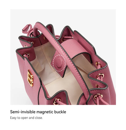 Soft Split Leather Bucket Bag – Casual Flap Shoulder Style