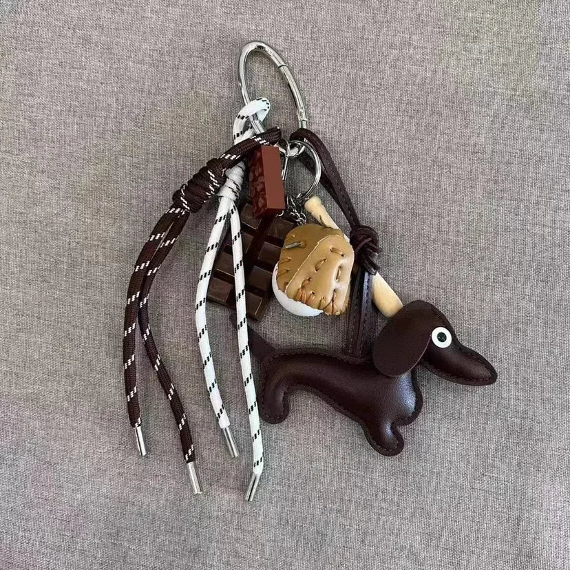 French Goatskin Leather Bag Charm Keychain