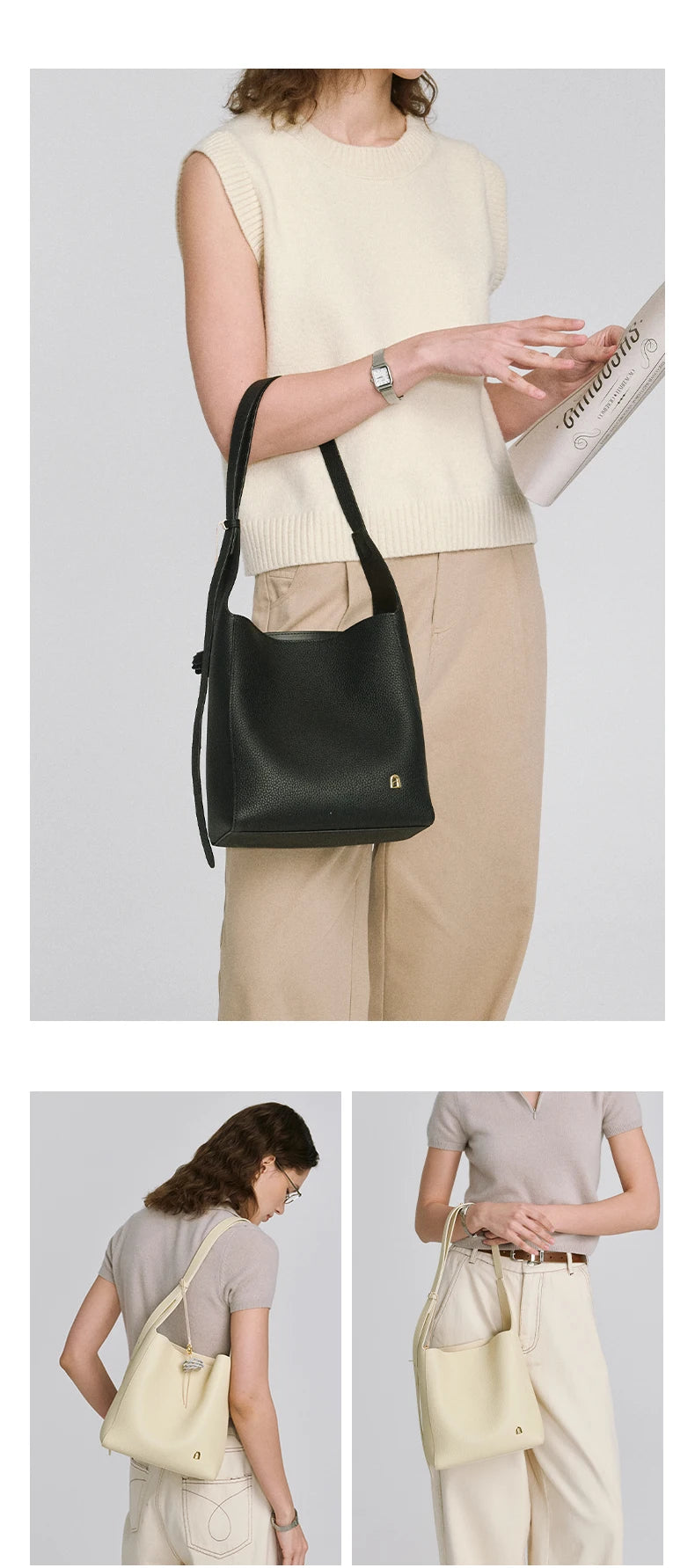 Soft Genuine Leather Bucket Bag