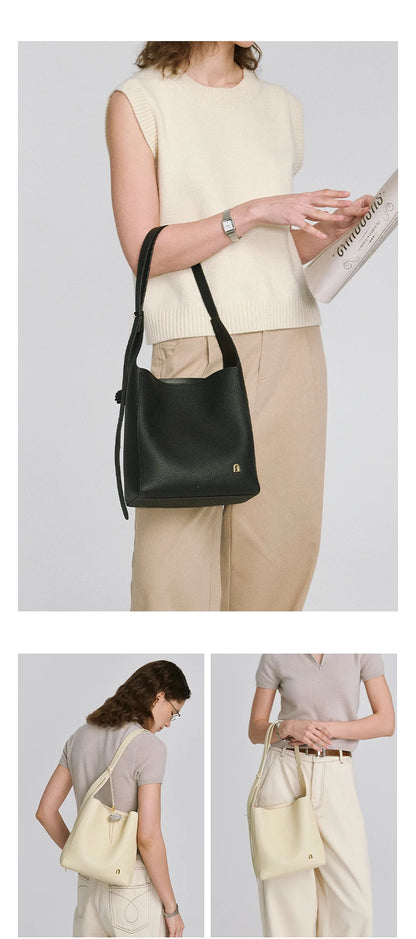 Soft Genuine Leather Bucket Bag