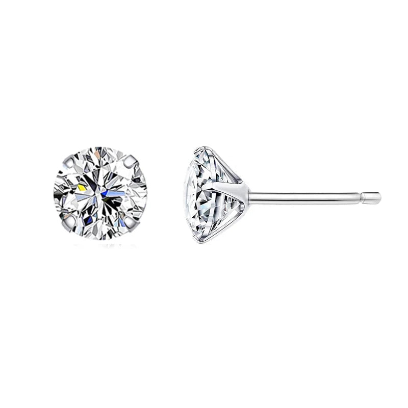 Platinum Plated 925 Sterling Silver Stud Earrings with Round Zircon