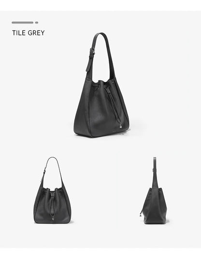 Genuine Cow Leather Hobo Bag – Soft Drawstring Everyday Style