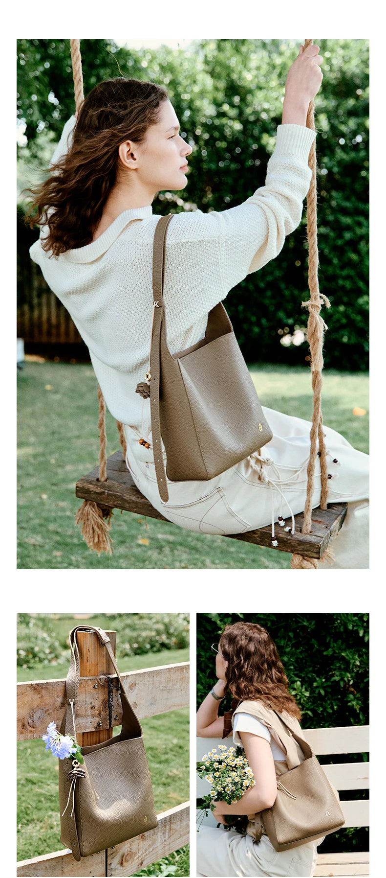 Soft Genuine Leather Bucket Bag