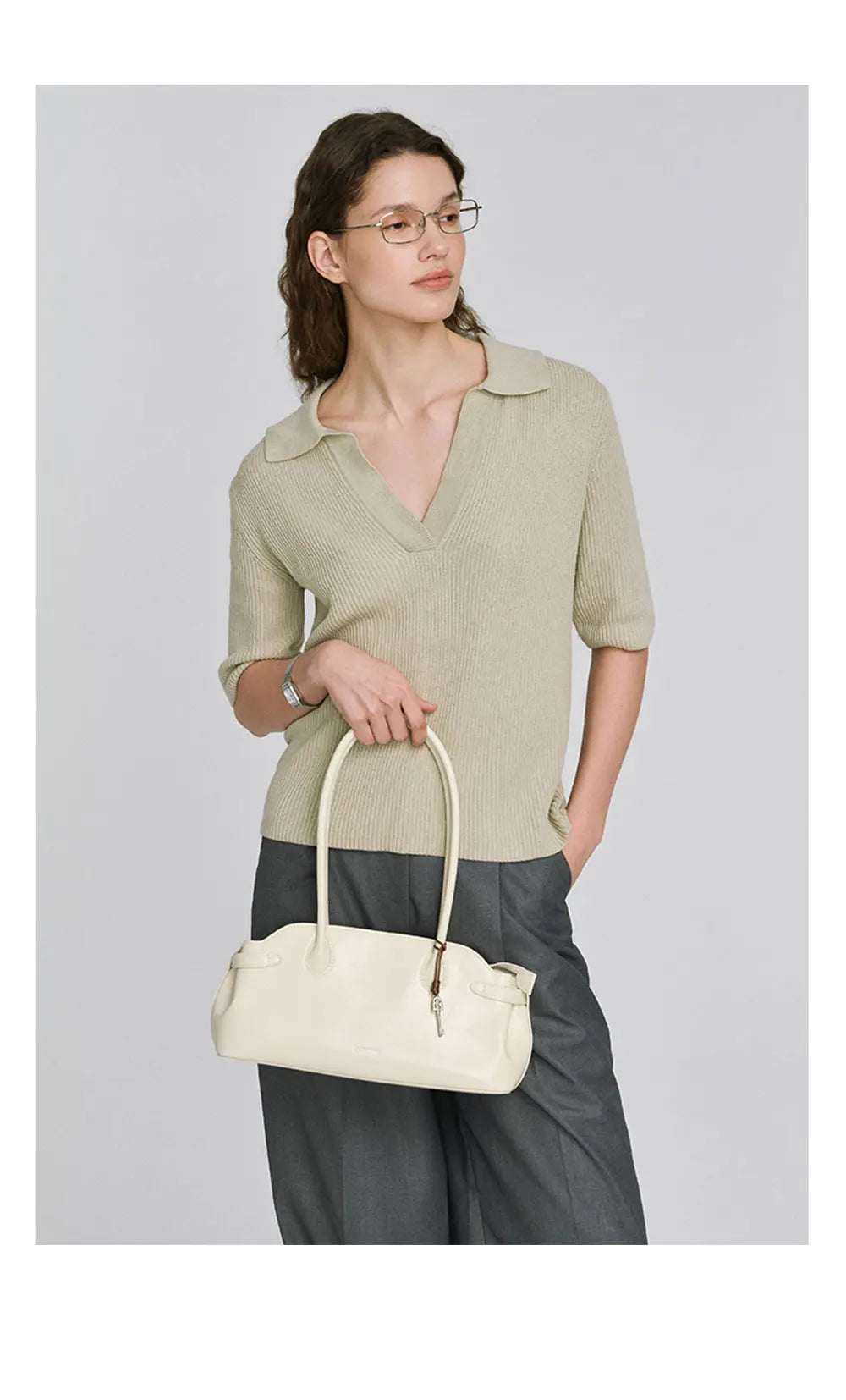 Genuine Leather Baguette Tote Bag