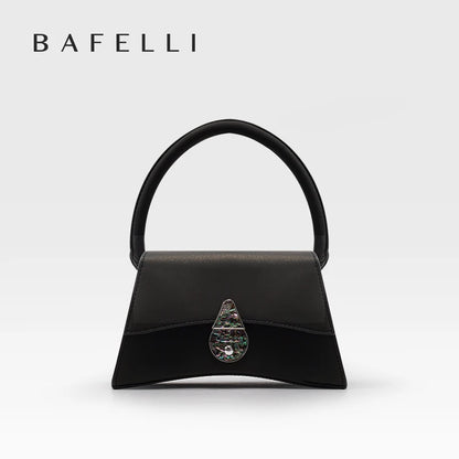 Genuine Leather Half Moon Shoulder Bag – Floral Lock Design