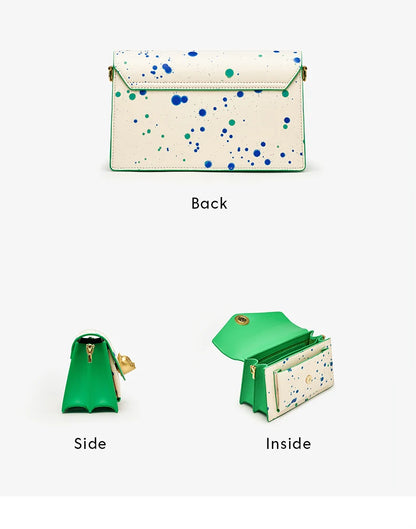 Genuine Leather Floral Flap Bag with Hasp Closure