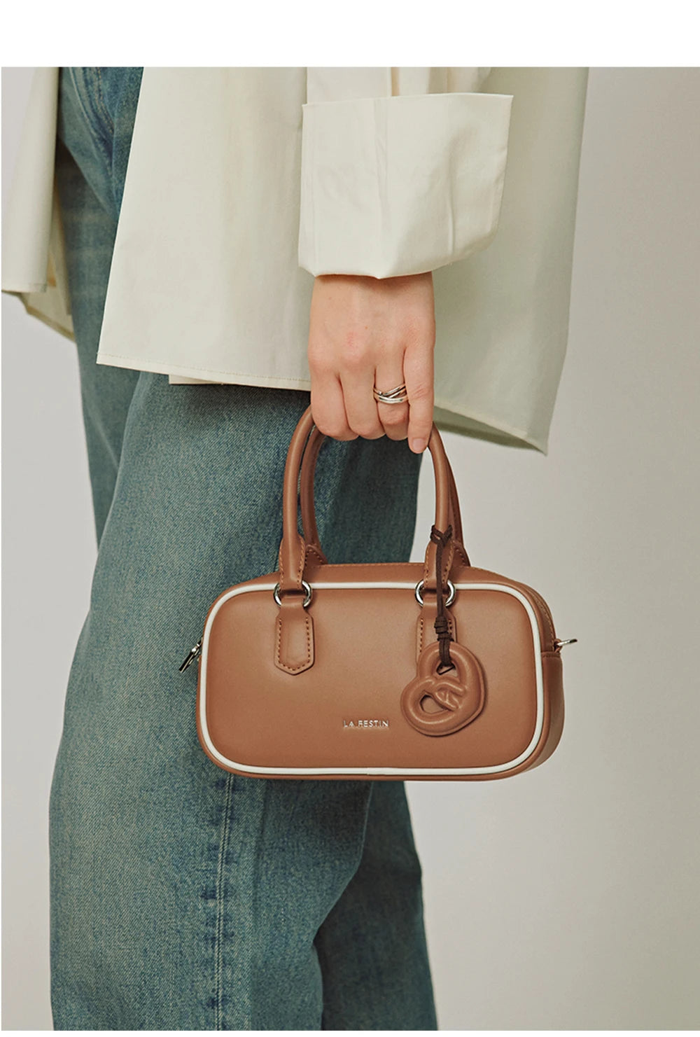 Split Leather Bowling Shoulder and Crossbody Tote