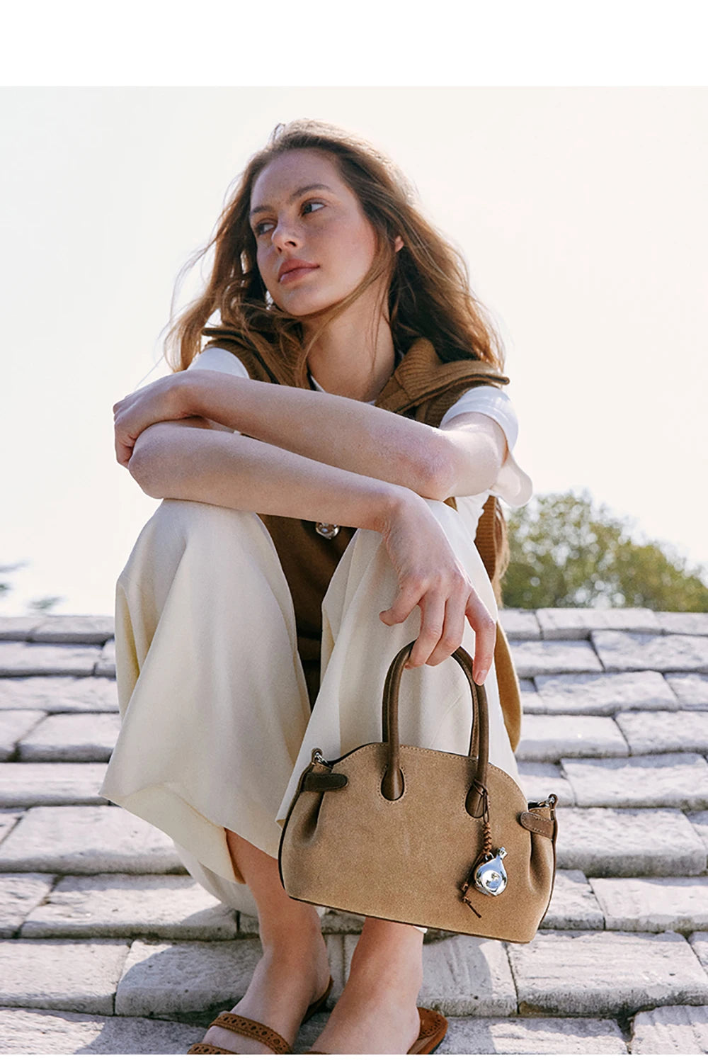 Split Leather Mini Bowling Tote