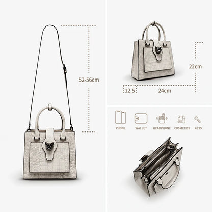 Structured Business Tote in Genuine Leather with Lock Closure