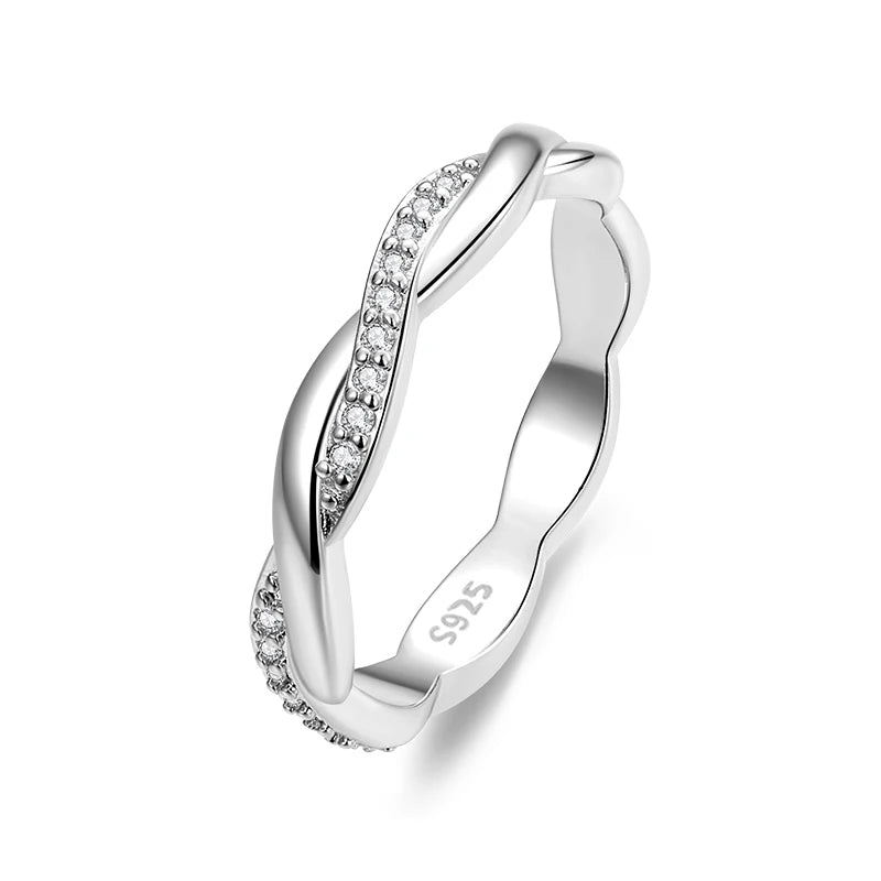 Elegant Twisted Zircon Eternity Ring – 925 Sterling Silver and 14K Gold Plated