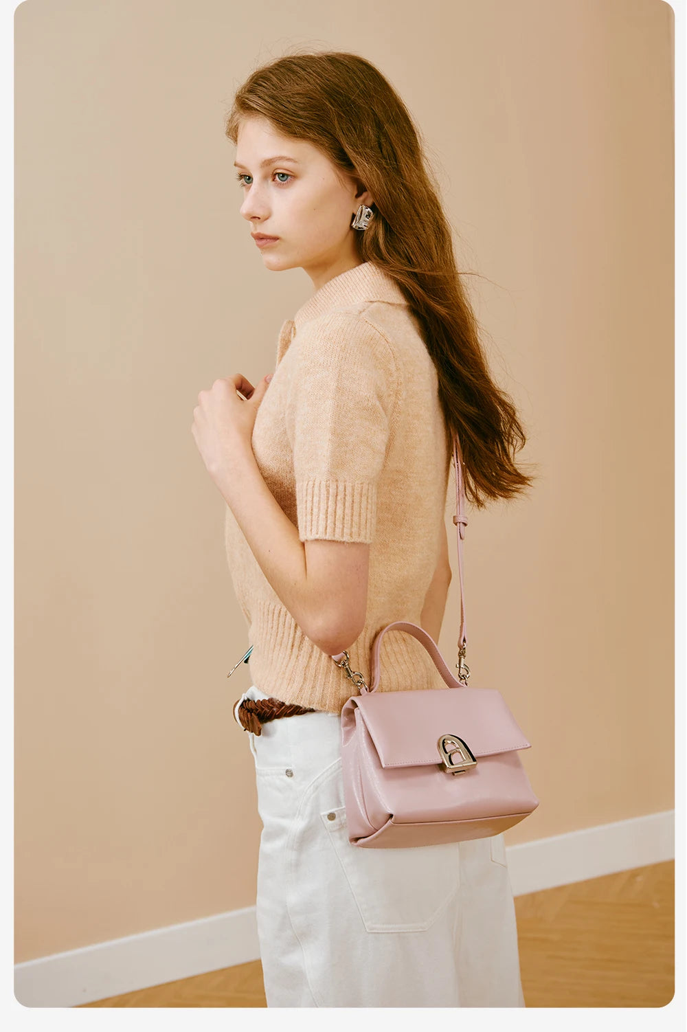 Split Leather Compact Square Tote