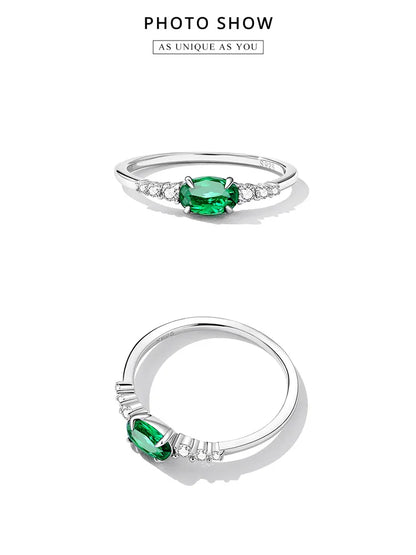 Green Zircon Ring – 925 Sterling Silver with Prong Setting