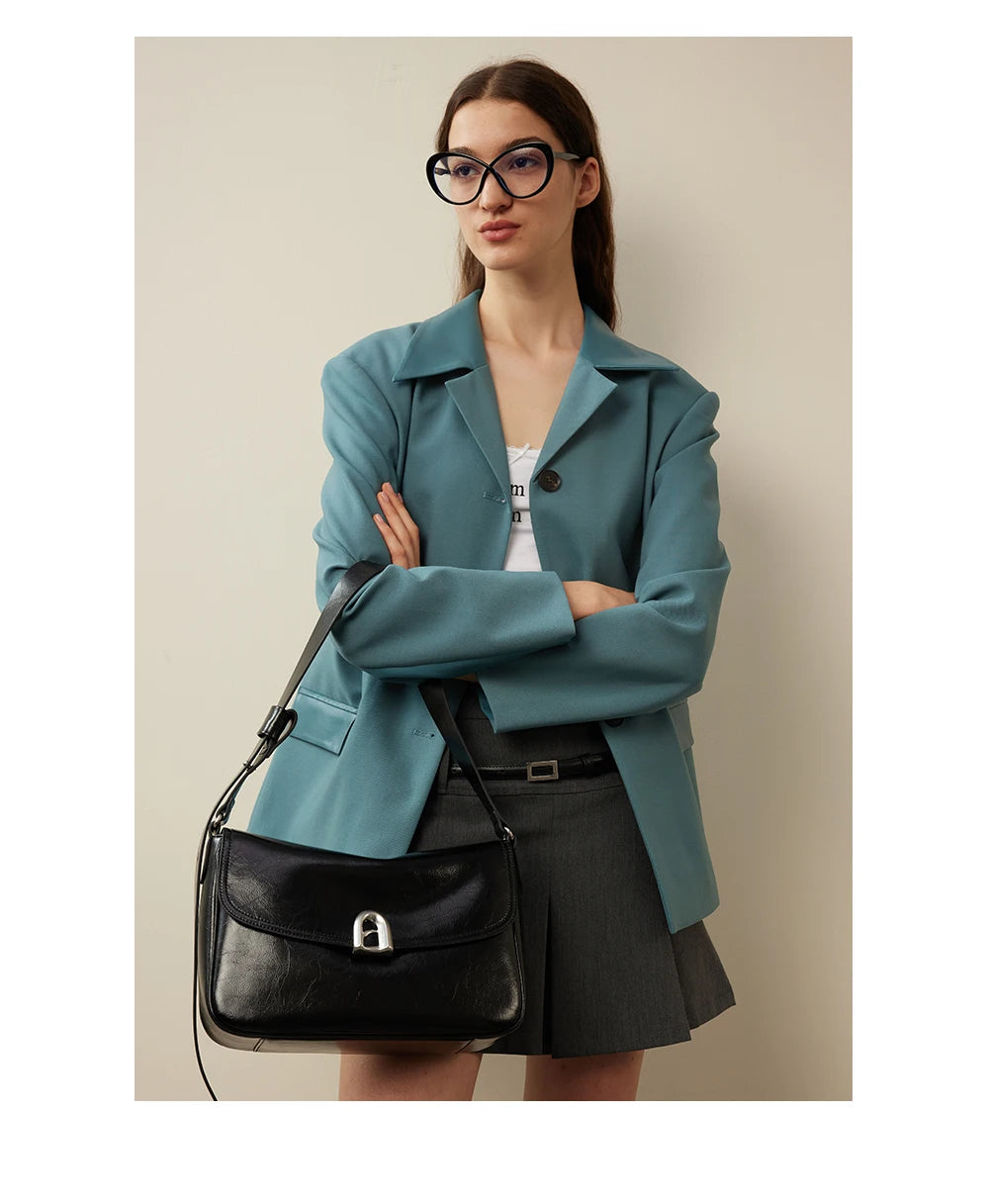 Split Leather Soft Square Shoulder Tote