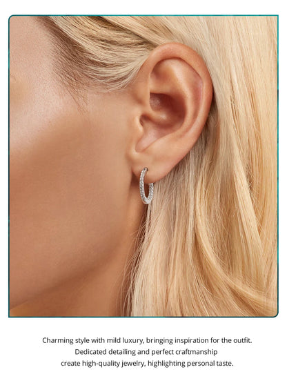 Sterling Silver Hoop Earrings – White Gold Plated with Zircon